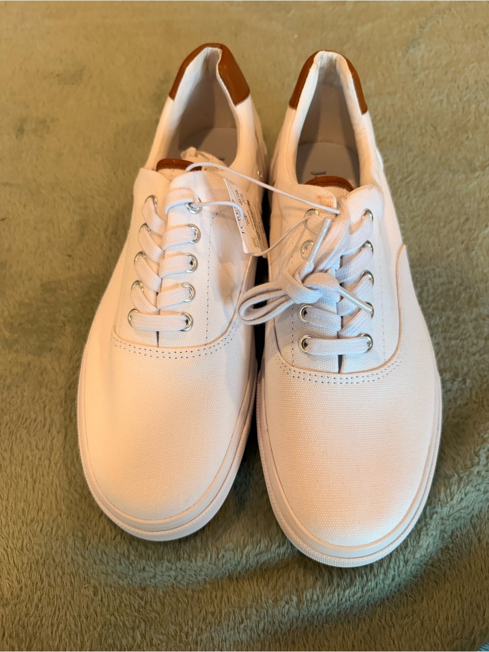 J.Crew White Canvas Sneakers Size 10M Brown Trim Lace Up Casual Shoes